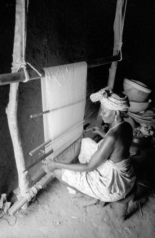 Woman sitting at a loom in Nigeria, 1967-1969