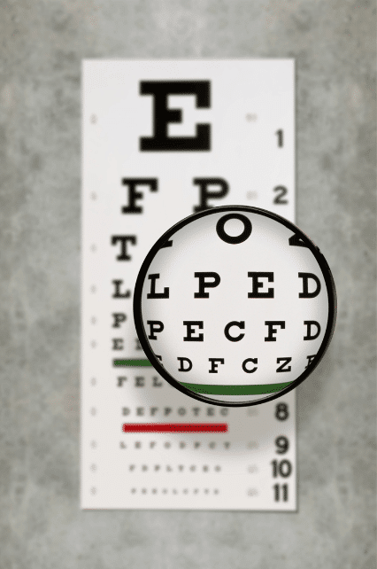 Eye chart with magnifier